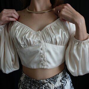 Elegant Cream Puff-Sleeve Crop Top